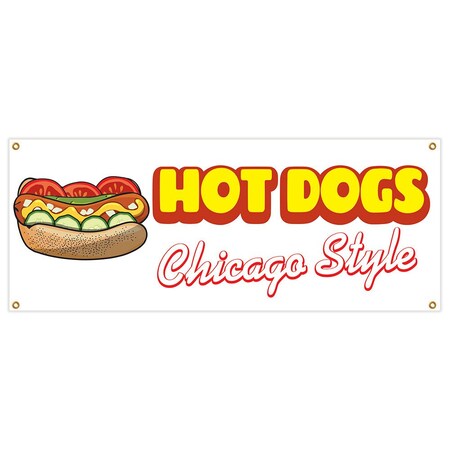 Signmission Hot Dogs Chicago Style Banner Heavy Duty 13 Oz Vinyl with Grommets B-Hot Dogs Chicago Style
